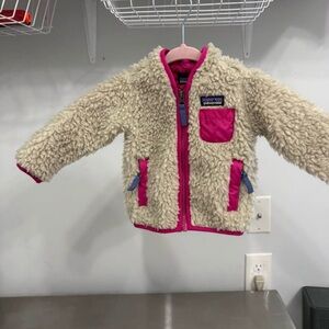 Patagonia Cream Fleece Jacket with Pink Trim